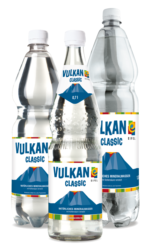 VULKAN Classic in der 0,7 Liter Glasflasche und in 1,0 Liter und 1,5 Liter PET-Flasche
